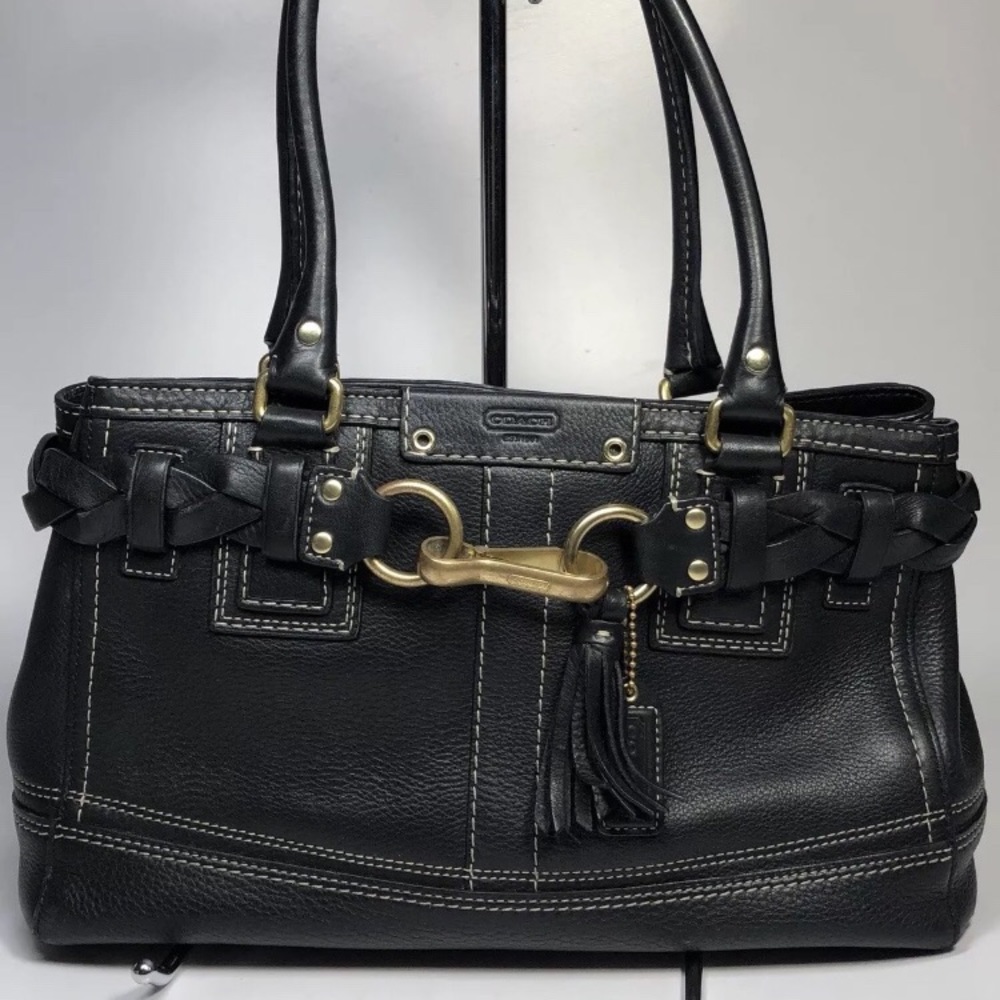 Coach Hamptons Black Leather Satchel Handbag